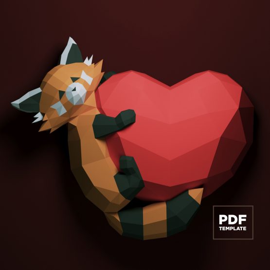 Red Panda on the heart papercraft